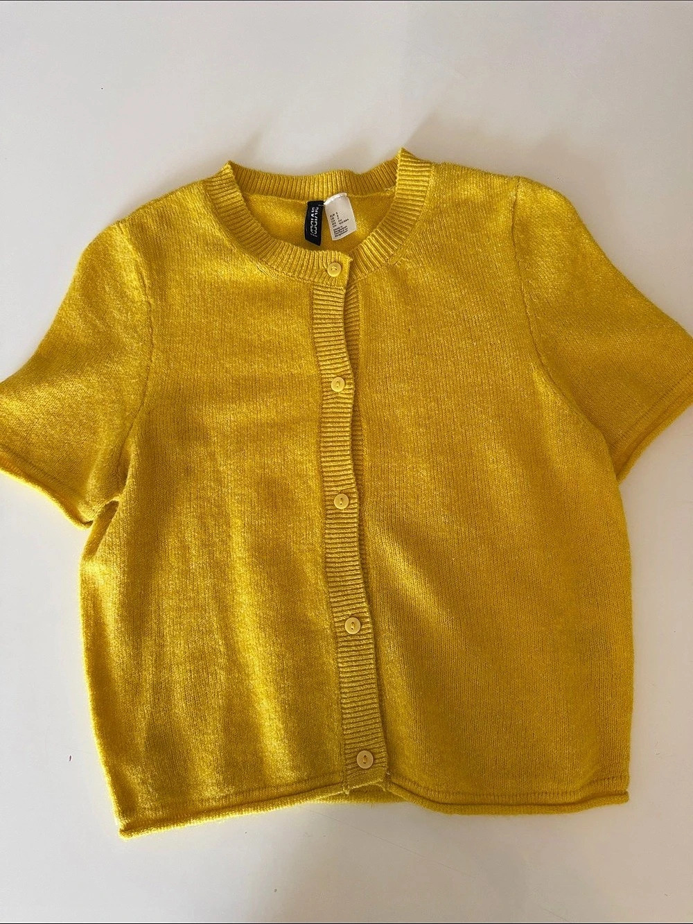 H&M Divided Short-Sleeved Fine-Knit Cardigan Yellow Small